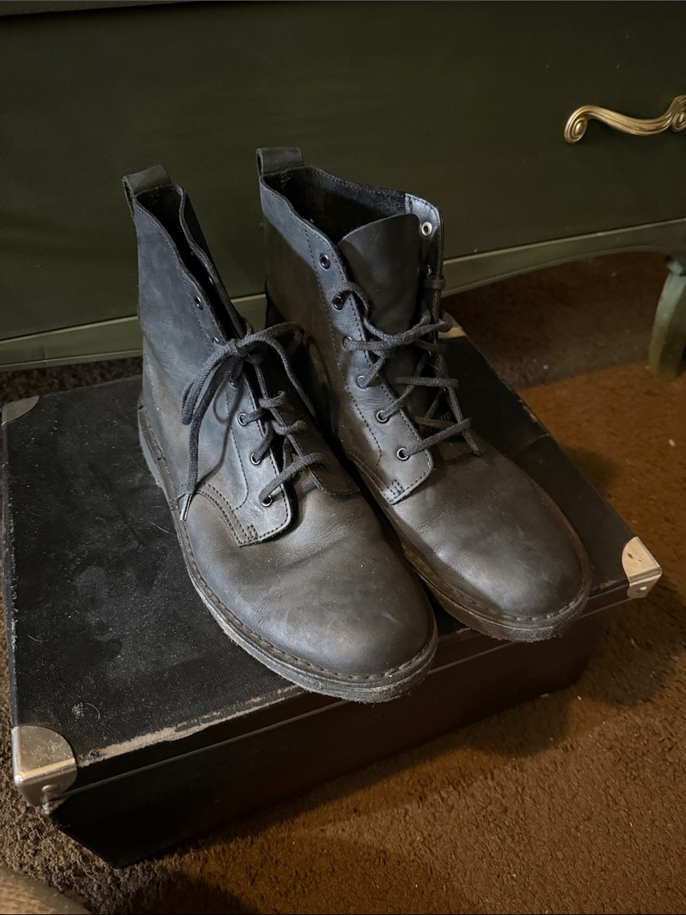 Clarks Men's Black Leather Desert Boots